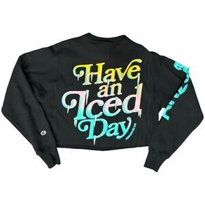 Arizona Iced Tea Black Have An Iced Day Cropped Crew Neck Sweatshirt size S